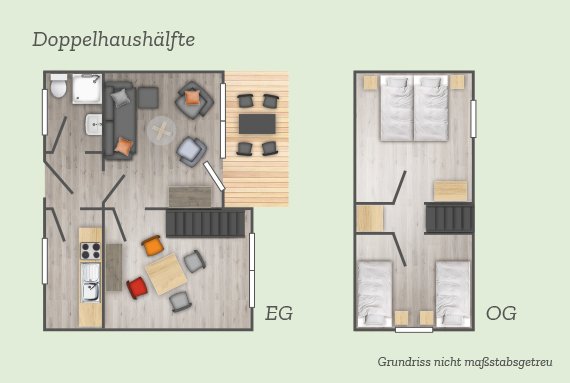 Grundriss einer unserer Ferienwohnungen im Doppelhaus